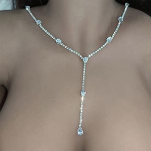 Sixexey Crystal Chain Y Rhinestone Necklace Jewelry Silver Drop Necklace